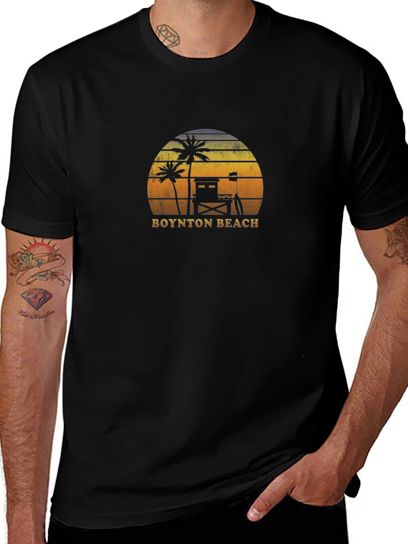 Boynton Beach Retro T-Shirt - Palm Tree Sunset Design