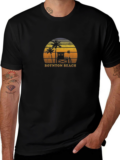 Boynton Beach Retro T-Shirt - Palm Tree Sunset Design