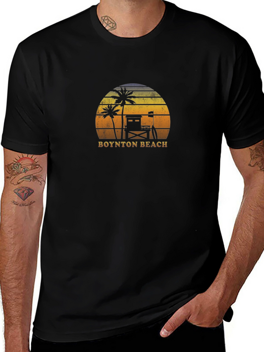 Boynton Beach Retro T-Shirt - Palm Tree Sunset Design