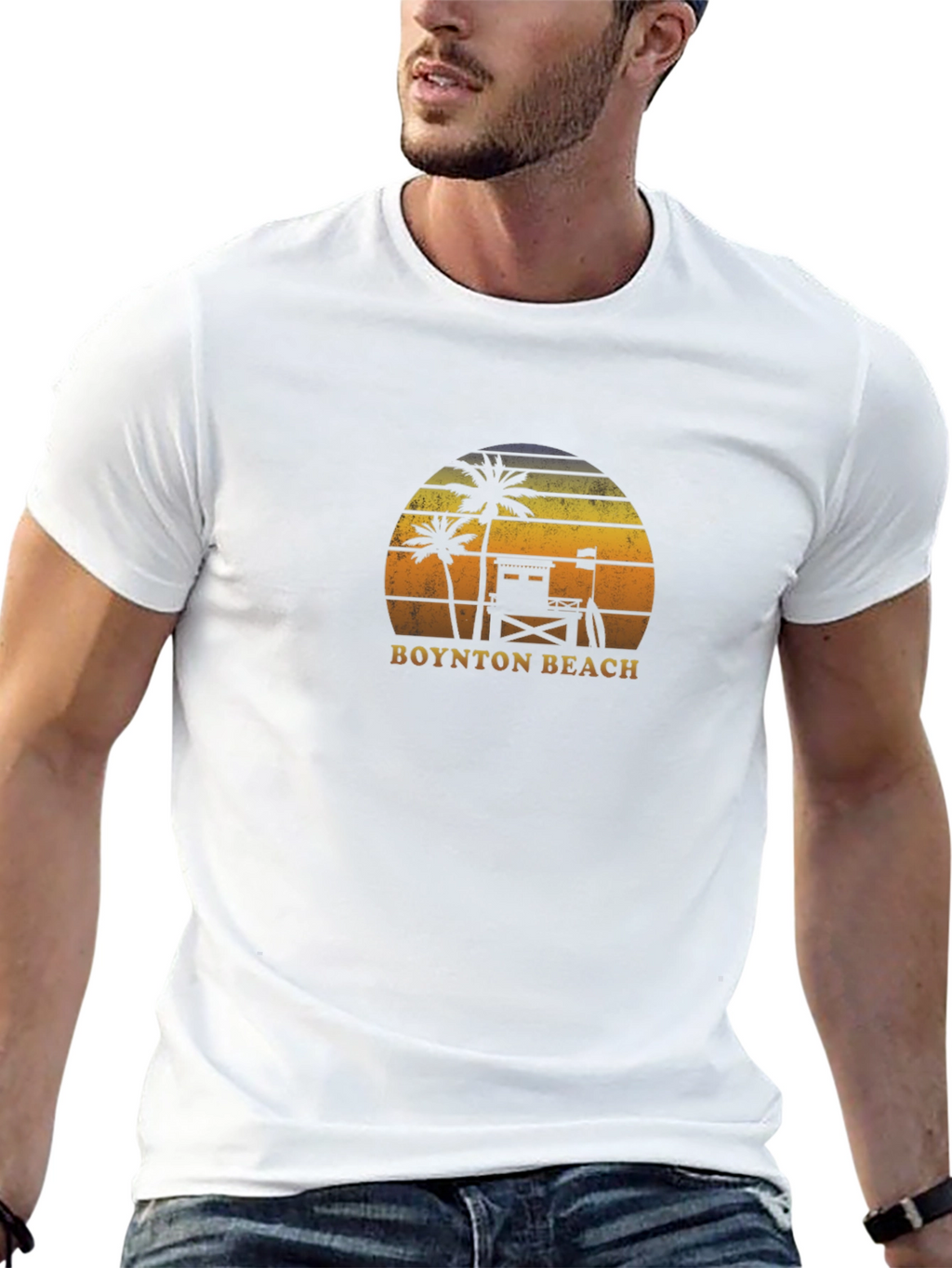 Boynton Beach Retro T-Shirt - Palm Tree Sunset Design