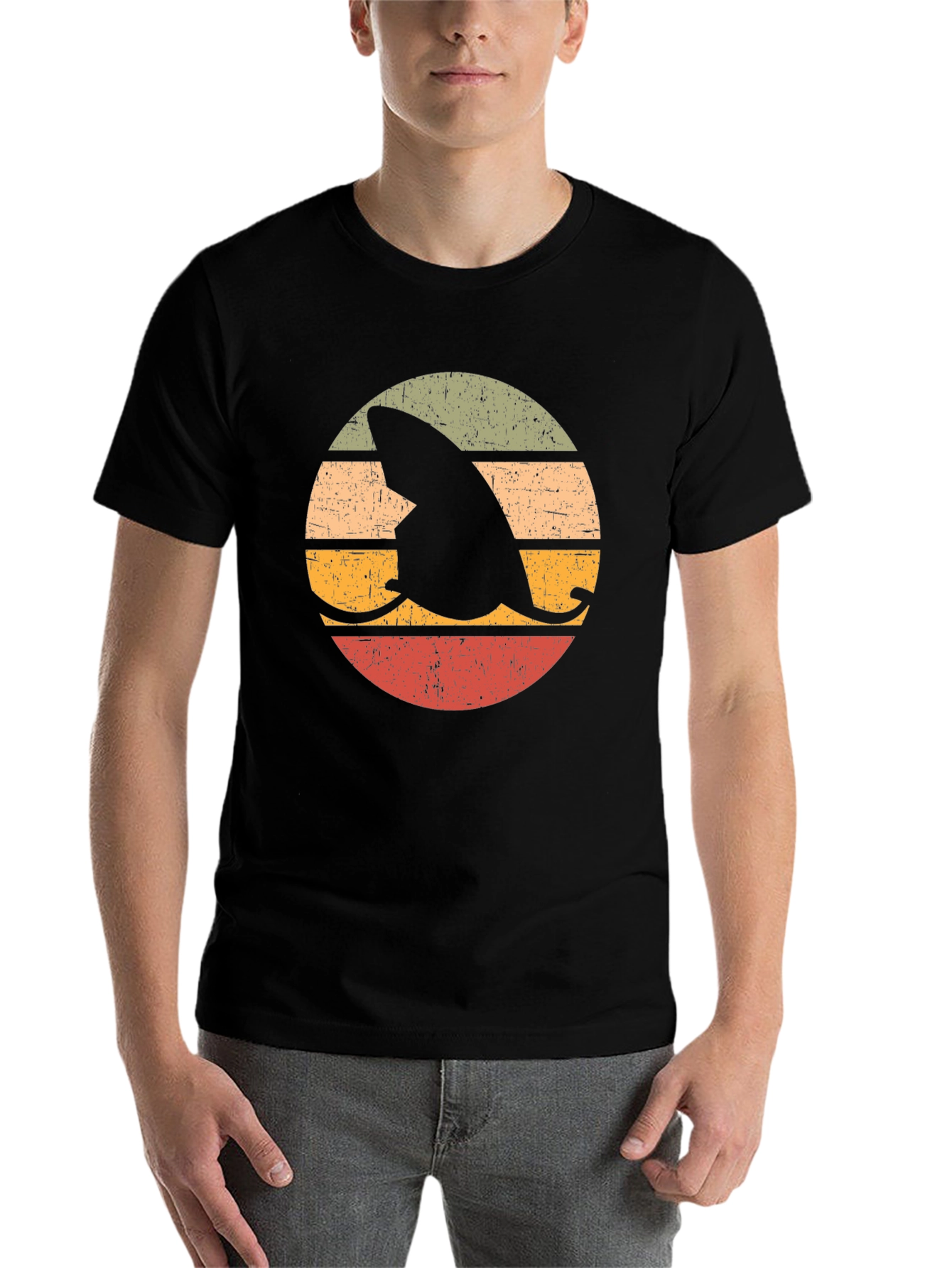 Retro Shark Fin Surfboard Graphic T-Shirt