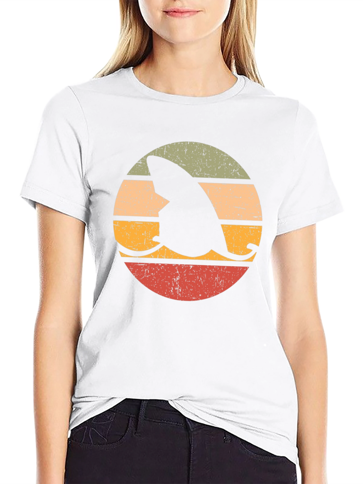 Retro Shark Fin Surfboard Graphic T-Shirt