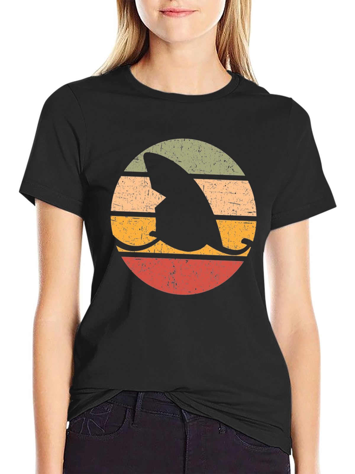 Retro Shark Fin Surfboard Graphic T-Shirt