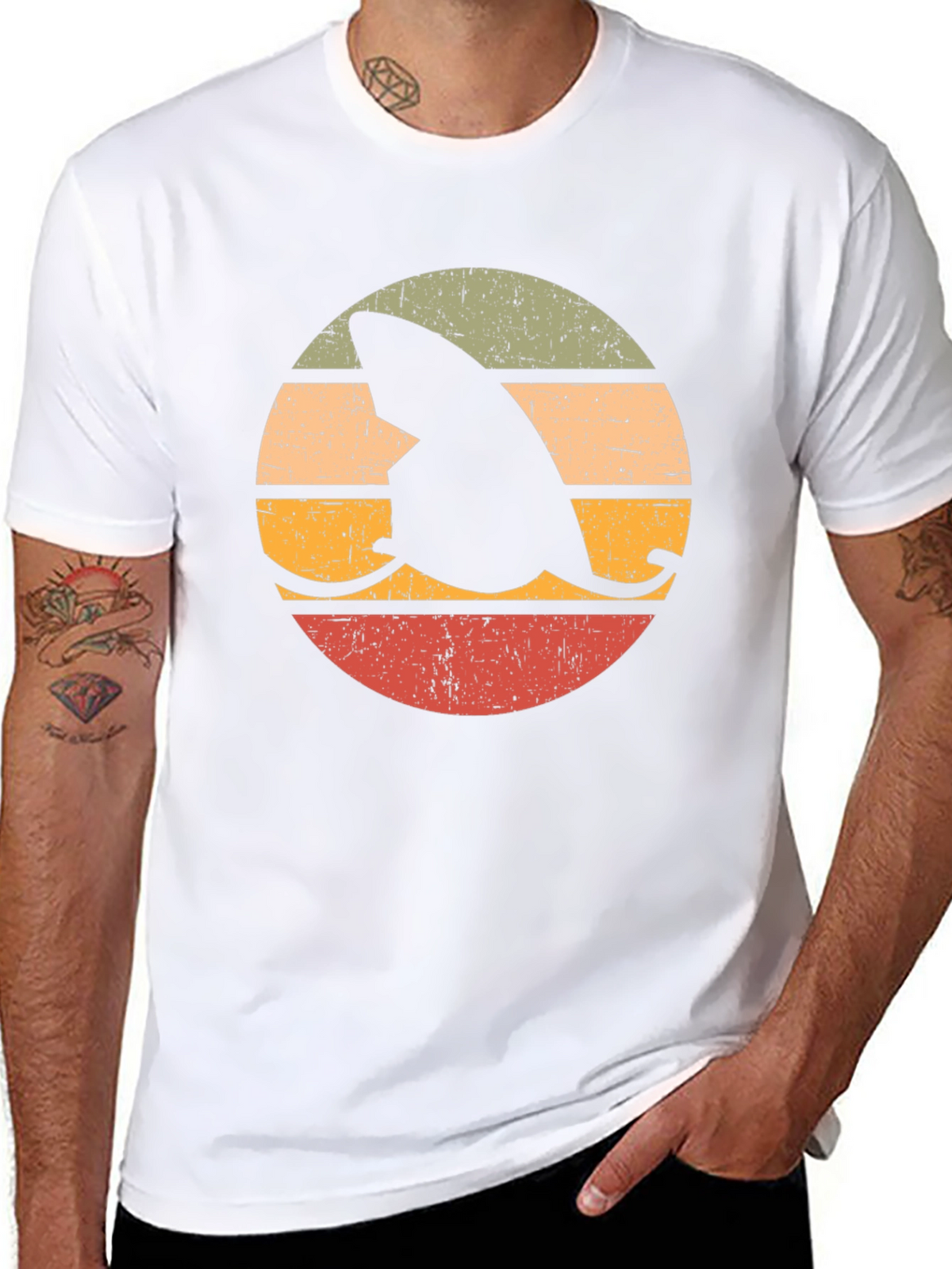 Retro Shark Fin Surfboard Graphic T-Shirt