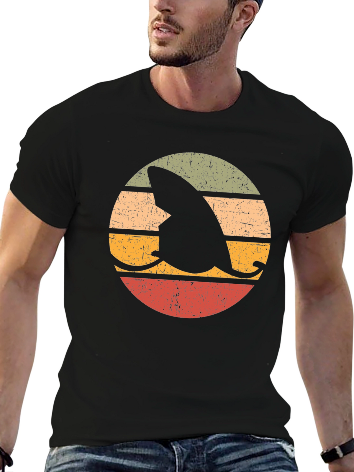 Retro Shark Fin Surfboard Graphic T-Shirt