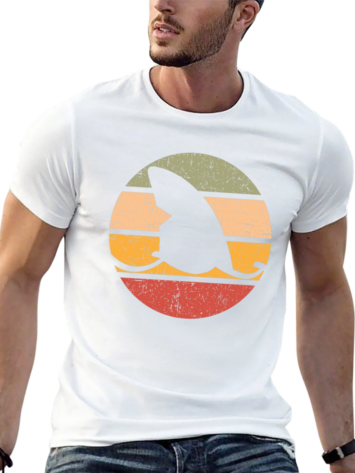 Retro Shark Fin Surfboard Graphic T-Shirt