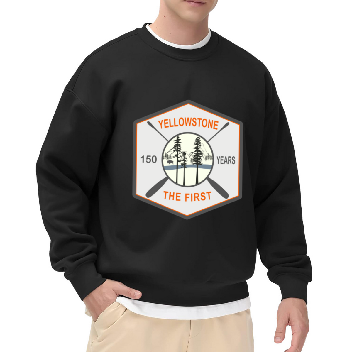 Yellowstone 150 Years The First Sweatshirt | Vintage National Park Badge Graphic Crewneck, Outdoor Camping Pullover Top, Park Lover Gift