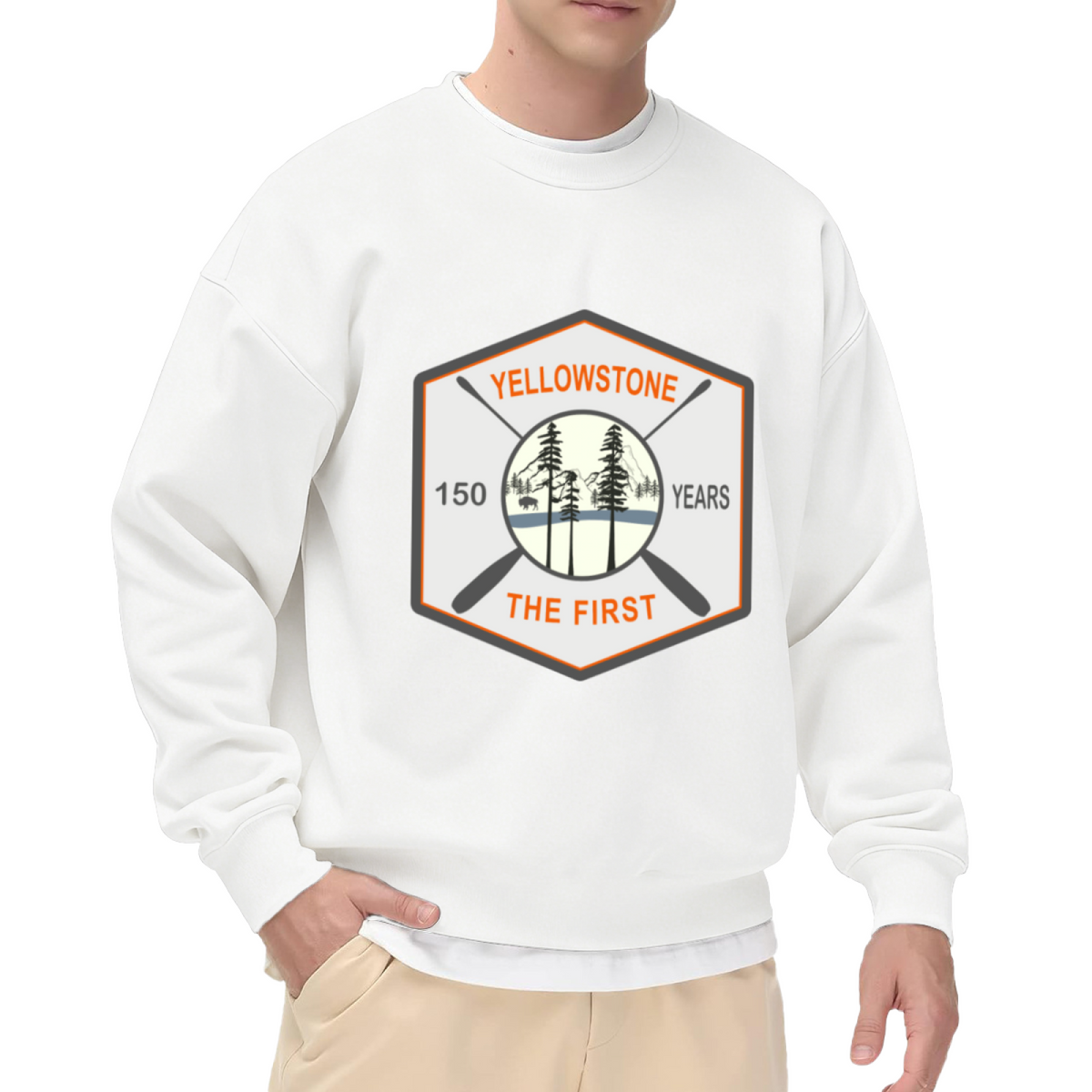 Yellowstone 150 Years The First Sweatshirt | Vintage National Park Badge Graphic Crewneck, Outdoor Camping Pullover Top, Park Lover Gift