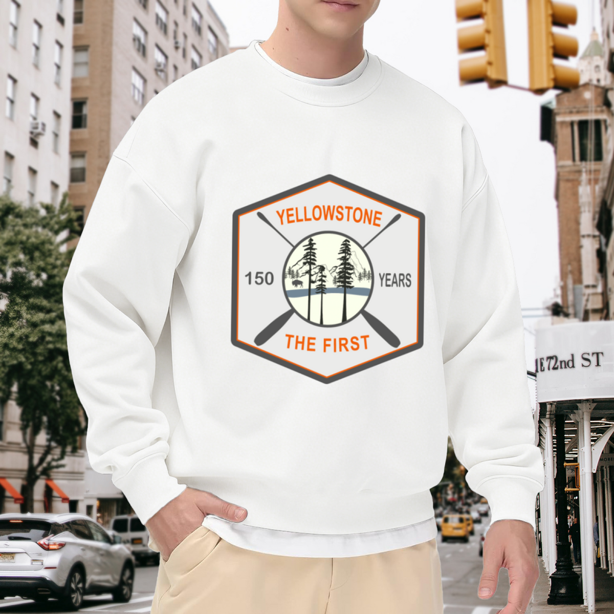 Yellowstone 150 Years The First Sweatshirt | Vintage National Park Badge Graphic Crewneck, Outdoor Camping Pullover Top, Park Lover Gift