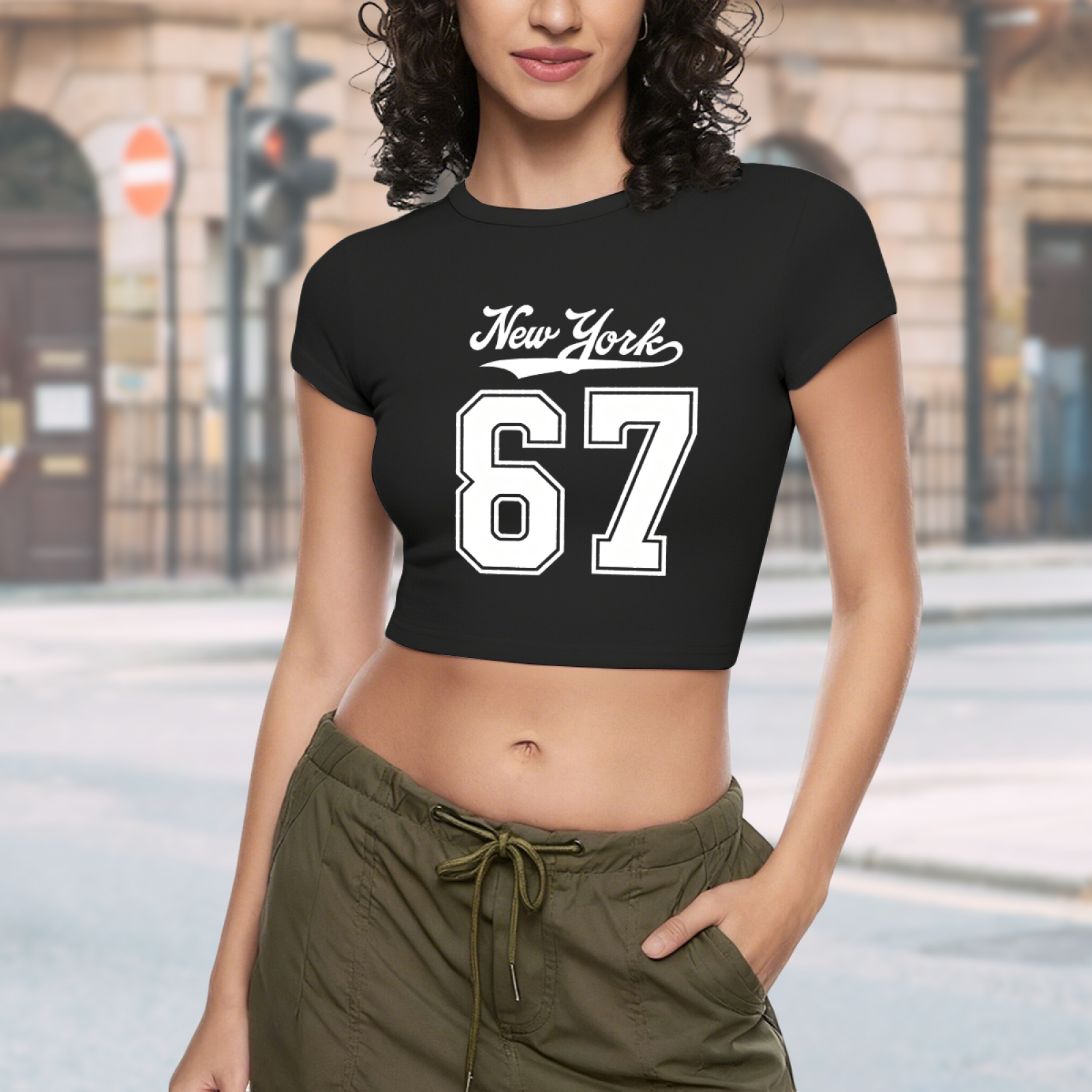 Vintage New York 67 Number Retro Street Crop Top