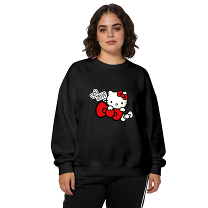 Classic Hello Kitty Red Bow Cute Print Women Crewneck Sweatshirt