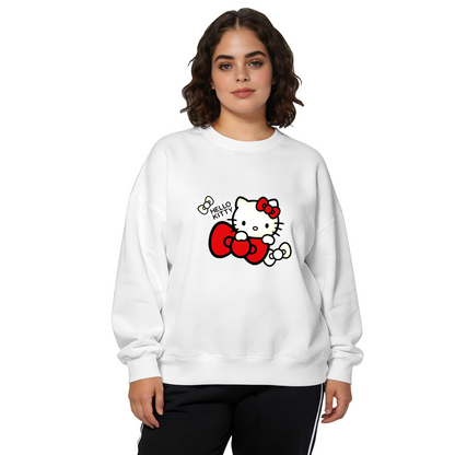 Classic Hello Kitty Red Bow Cute Print Women Crewneck Sweatshirt