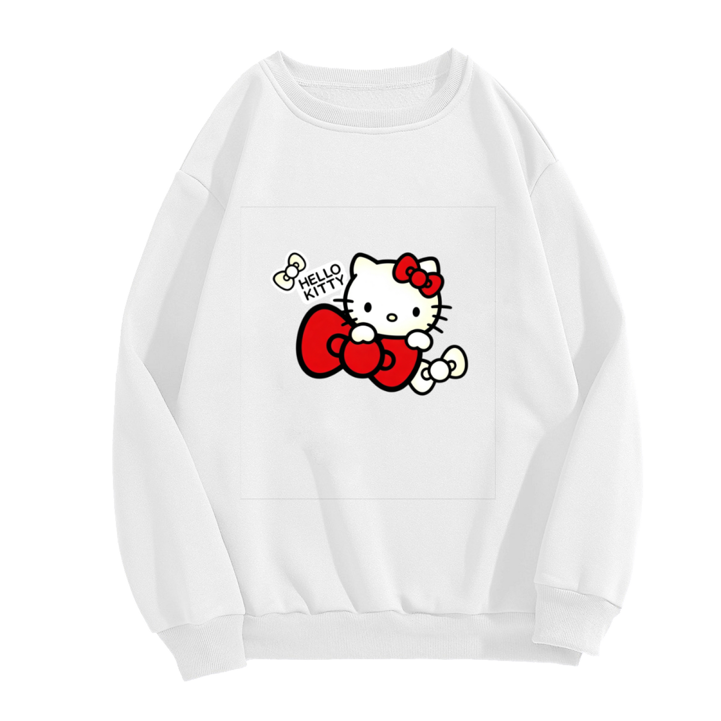Classic Hello Kitty Red Bow Cute Print Women Crewneck Sweatshirt