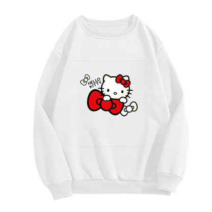 Classic Hello Kitty Red Bow Cute Print Women Crewneck Sweatshirt