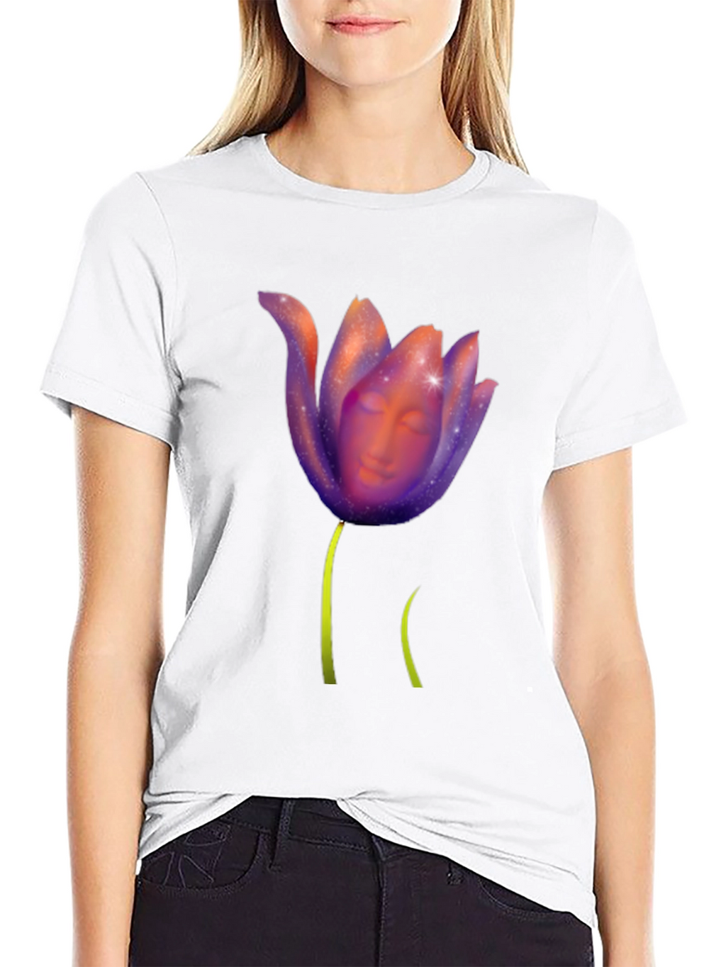 Mystic Bloom T-Shirt: Face in Floral Design
