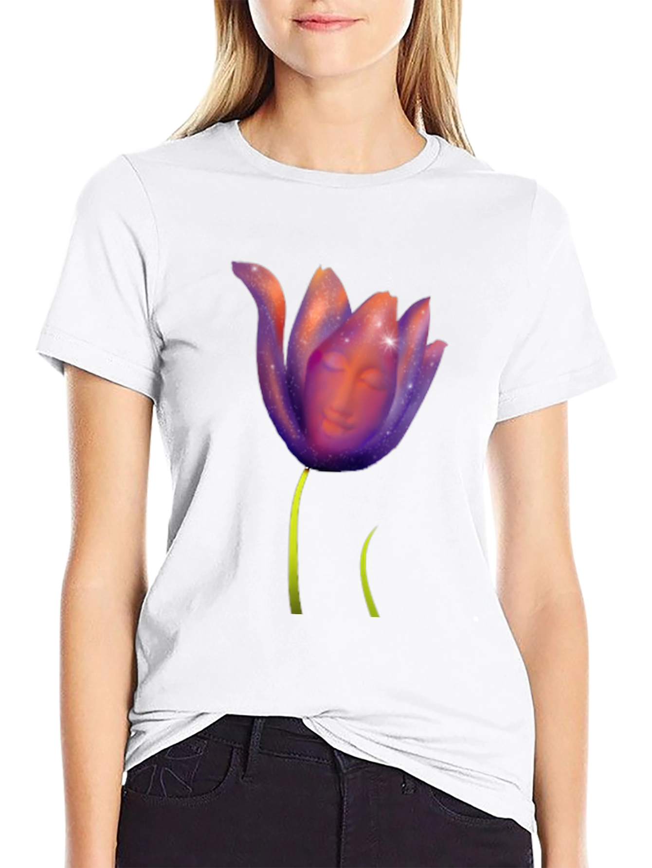 Mystic Bloom T-Shirt: Face in Floral Design