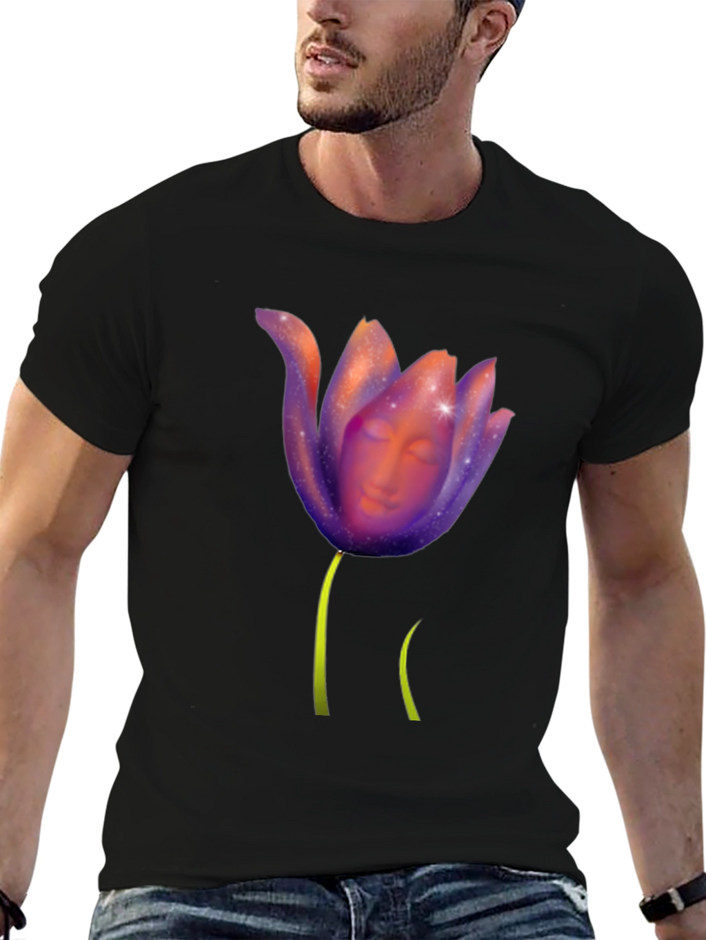 Mystic Bloom T-Shirt: Face in Floral Design