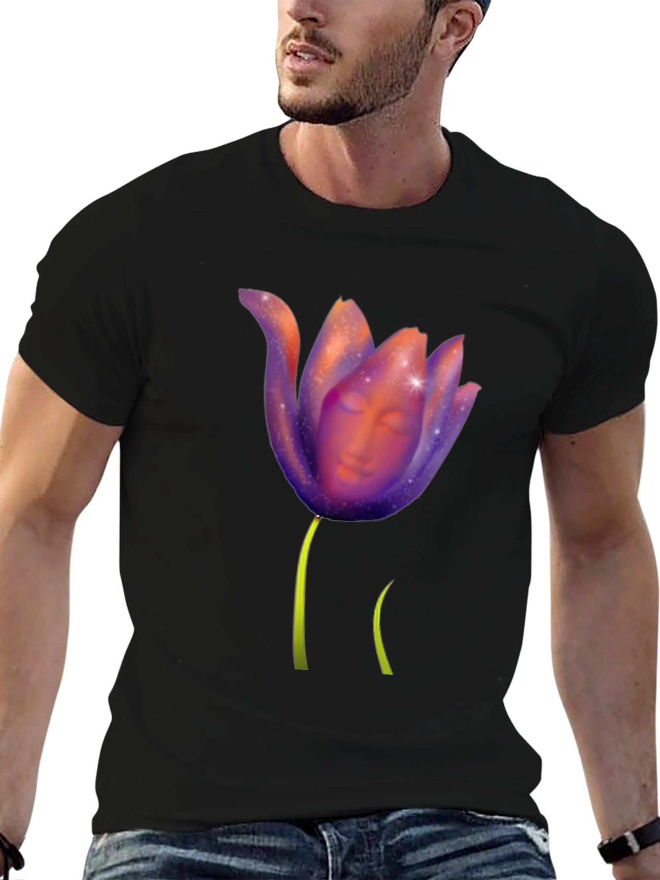 Mystic Bloom T-Shirt: Face in Floral Design