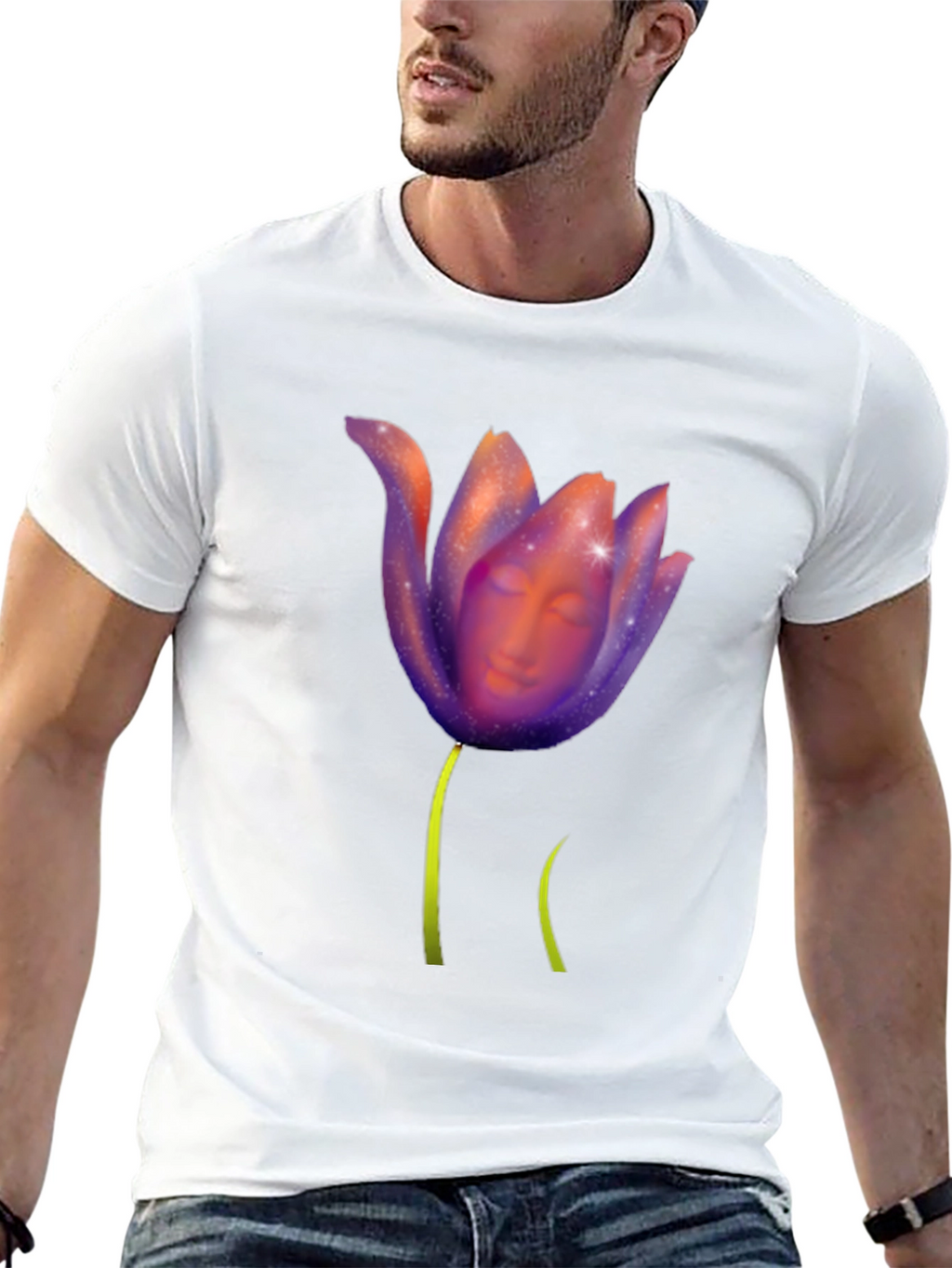 Mystic Bloom T-Shirt: Face in Floral Design