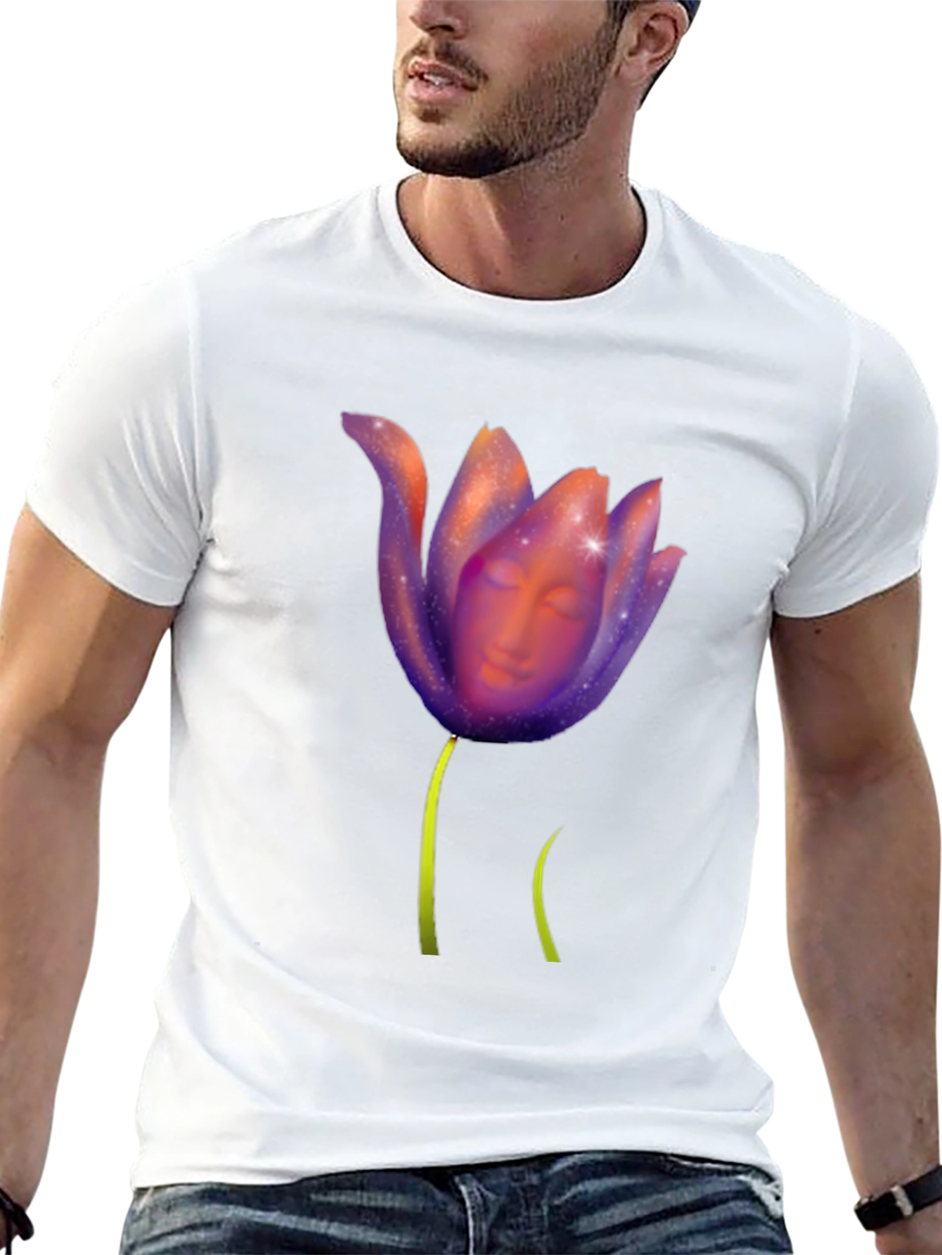 Mystic Bloom T-Shirt: Face in Floral Design