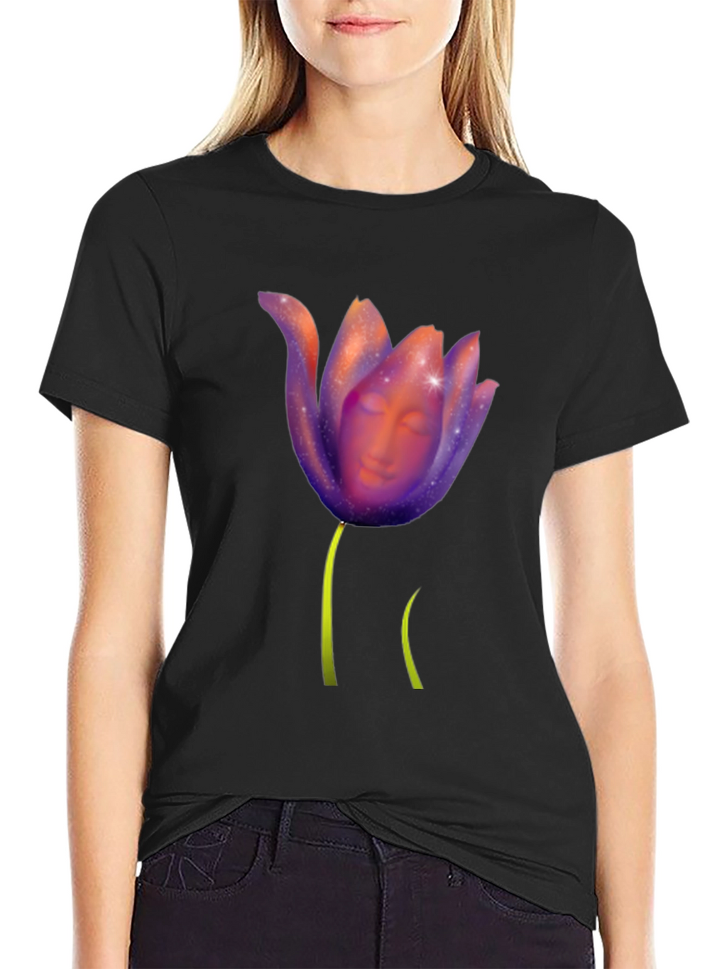 Mystic Bloom T-Shirt: Face in Floral Design