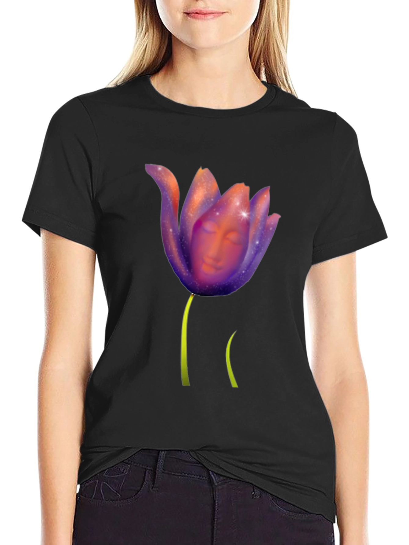 Mystic Bloom T-Shirt: Face in Floral Design