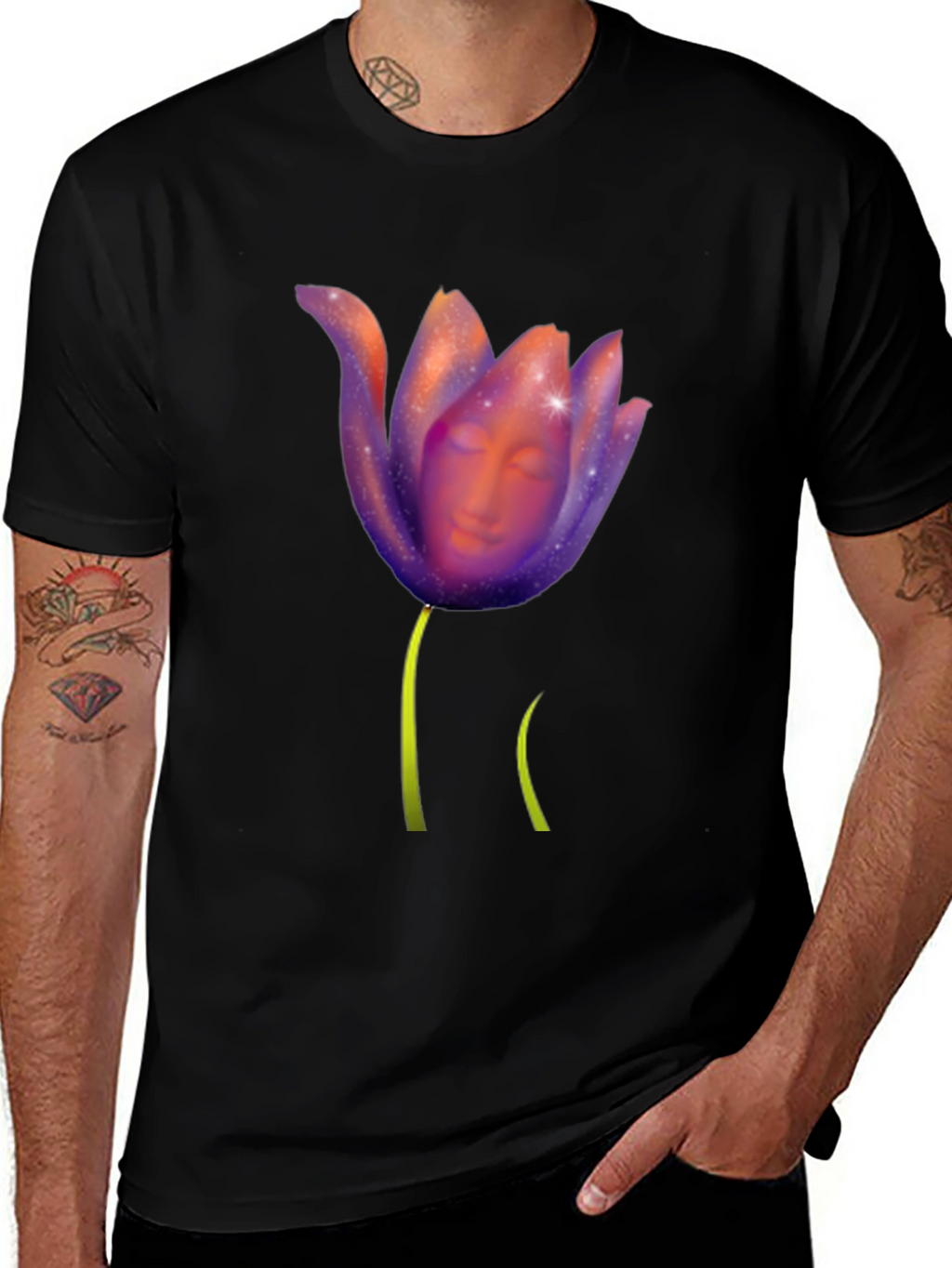 Mystic Bloom T-Shirt: Face in Floral Design