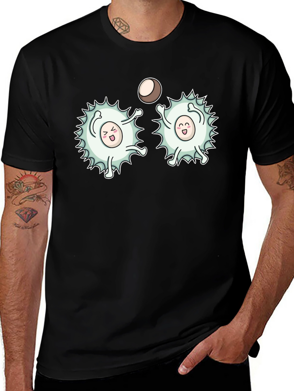 Funny White Blood Cells Playing Ball Black T-Shirt