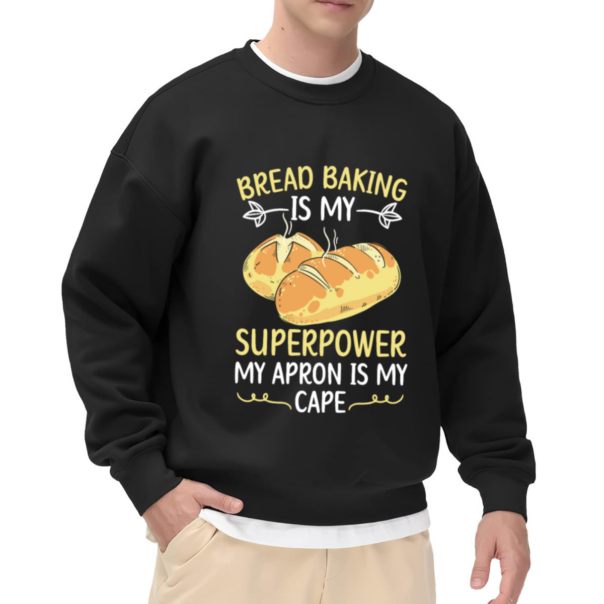 Bread Baking Is My Superpower Crewneck Sweatshirt | Funny Baker Pullover, Cute Bread Loaf Graphic Top, Baking Lover Gift