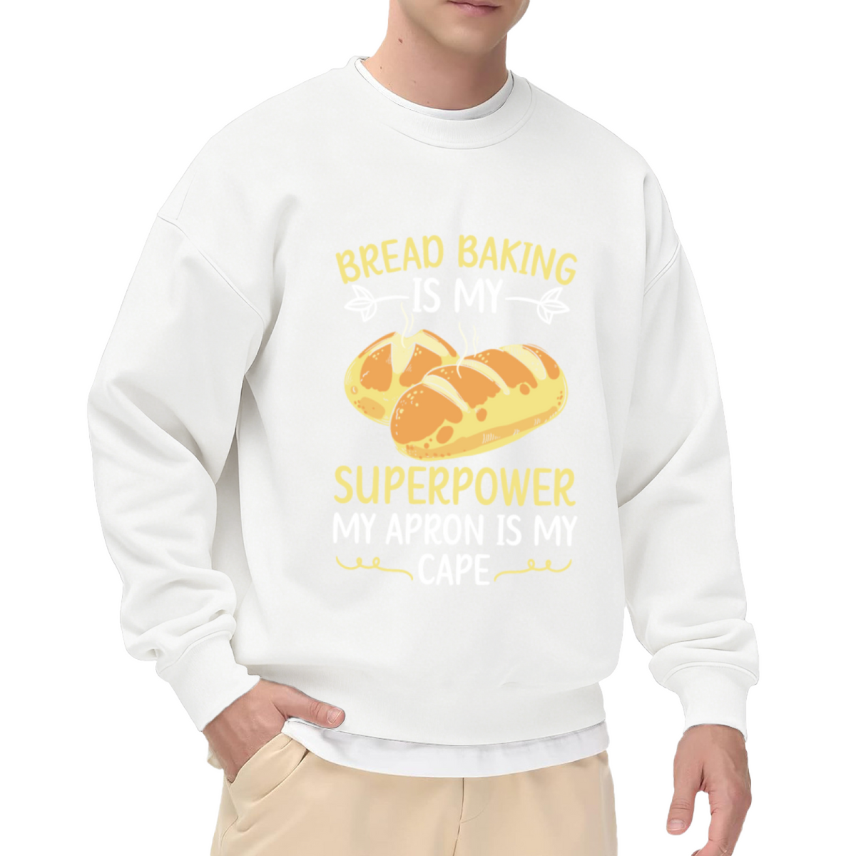 Bread Baking Is My Superpower Crewneck Sweatshirt | Funny Baker Pullover, Cute Bread Loaf Graphic Top, Baking Lover Gift