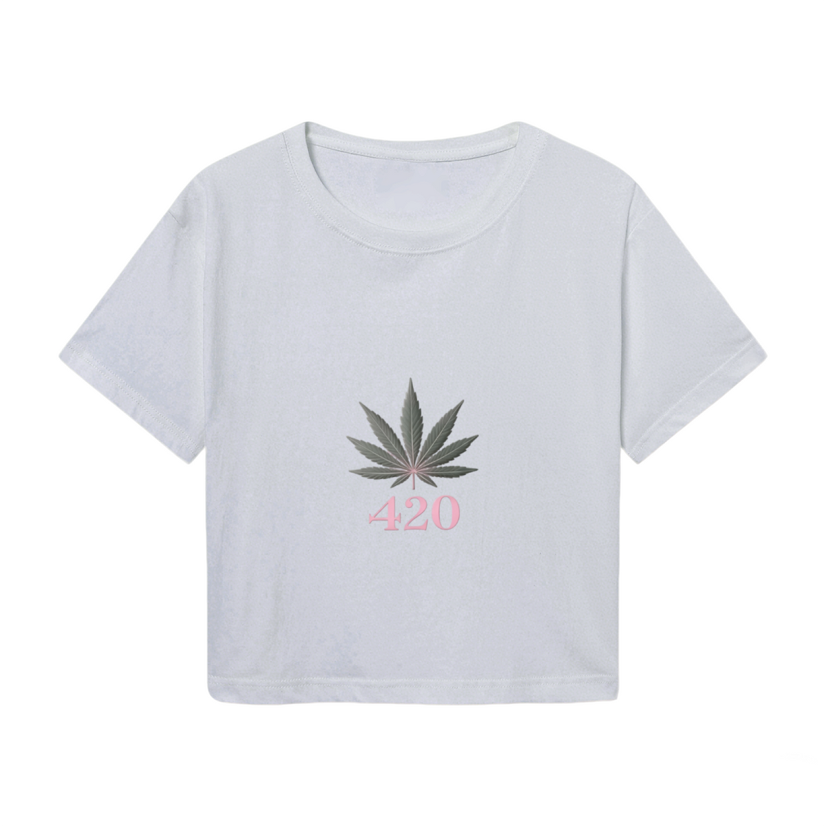 420 Leaf Pink Letter Grey Cropped Top ¨C Casual Weed Graphic Streetwear Tee