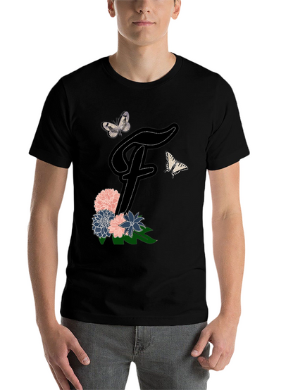 Floral Letter F T-Shirt Butterfly Tee