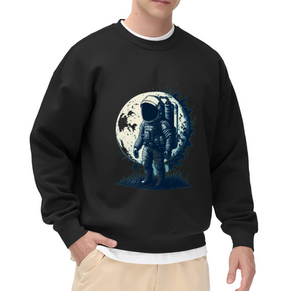 Astronaut On The Moon Crewneck Sweatshirt - Vintage Space Explorer Graphic Pullover, Retro Cosmonaut Illustration, Space Lover Gift