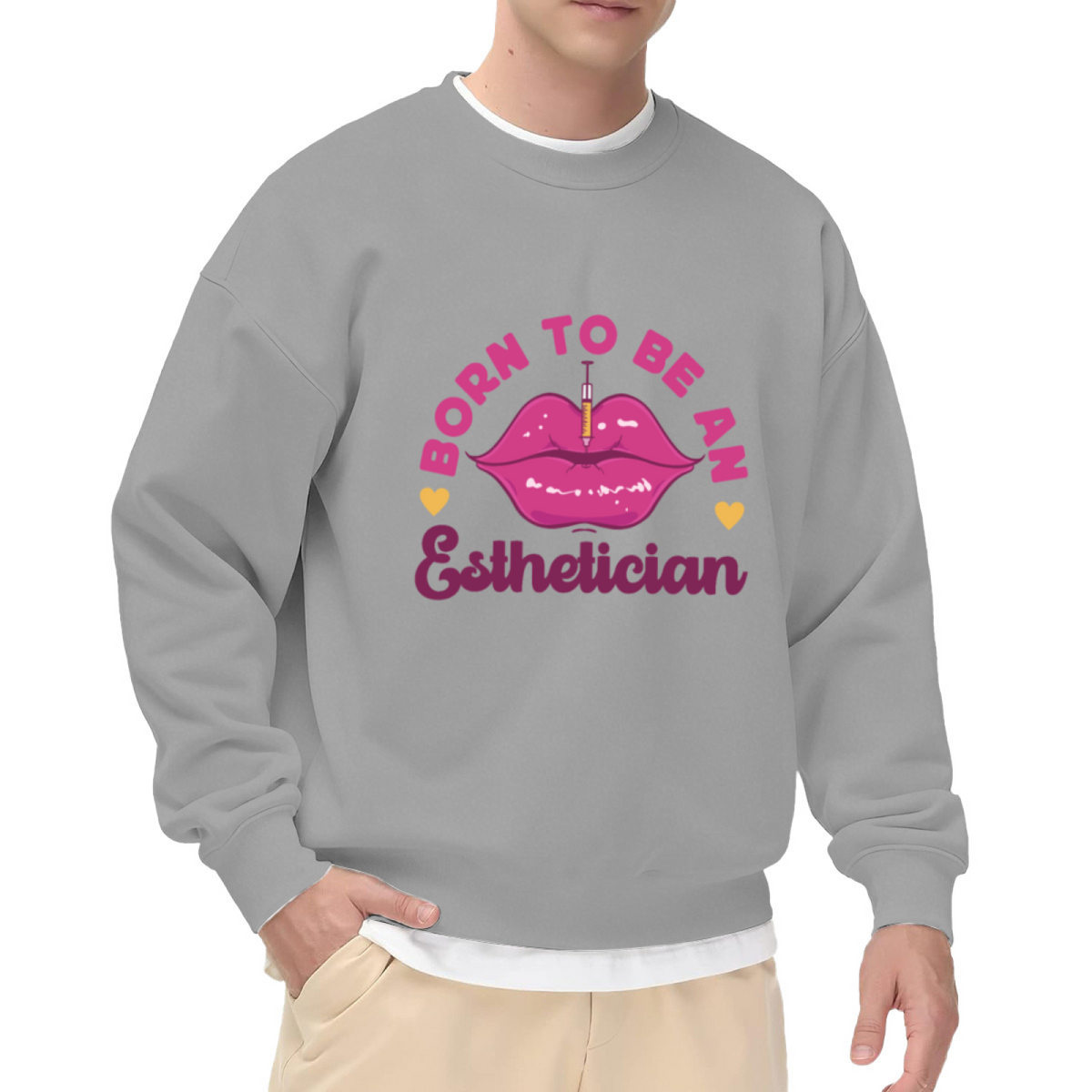 Born To Be An Esthetician Lip Filler Graphic Crewneck Sweatshirt | Beauty Professional Syringe Art Pullover, Cosmetology Nurse Gift