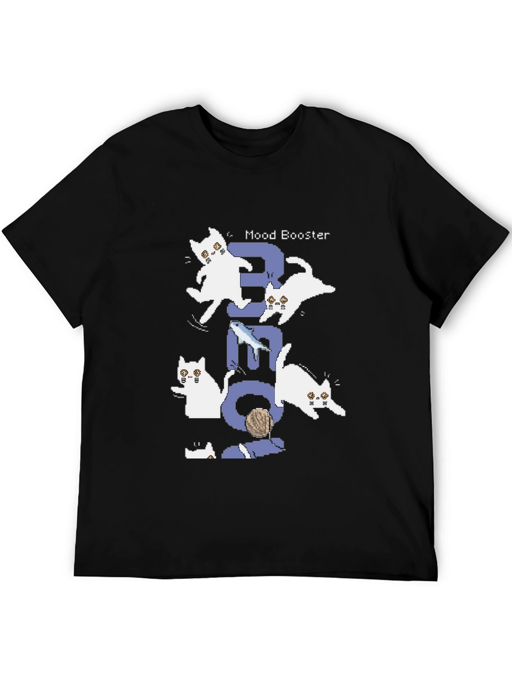 Pixel Cat Mood Booster Black T-Shirt