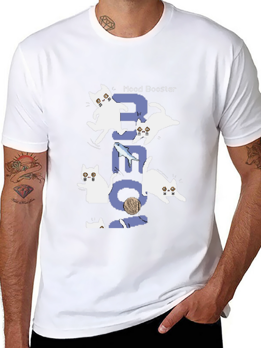 Pixel Cat Mood Booster Black T-Shirt