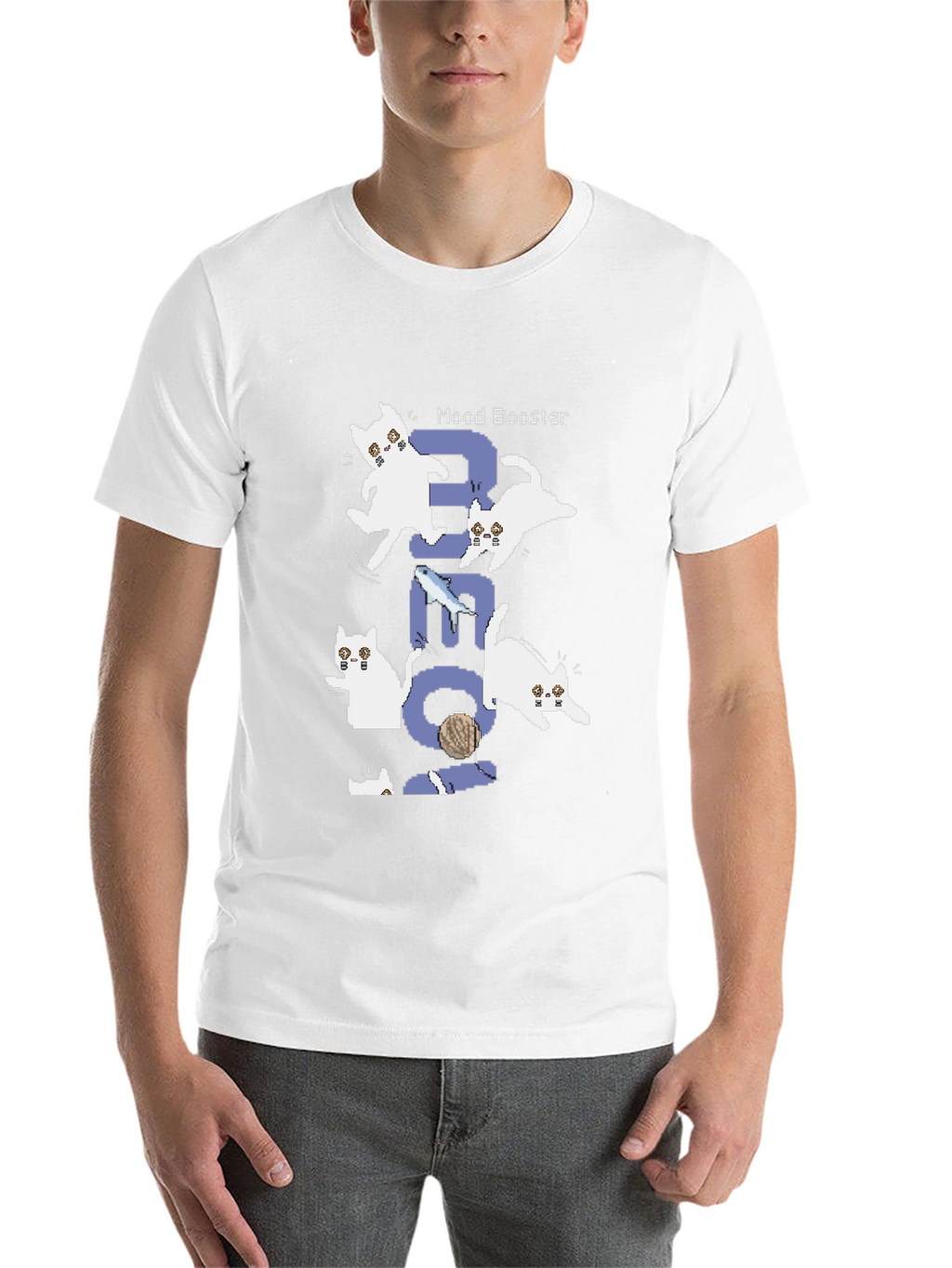 Pixel Cat Mood Booster Black T-Shirt