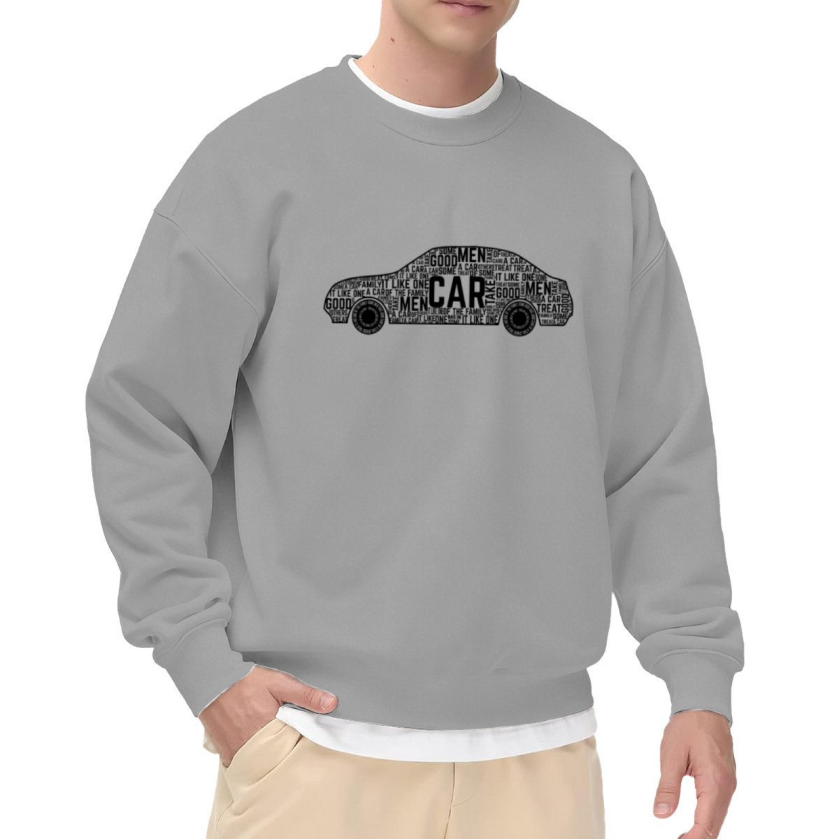 Typographic Car Silhouette Sweatshirt | Word Art Car Graphic Crewneck, Text Art Automotive Pullover Top, Car Lover Gift for Men
