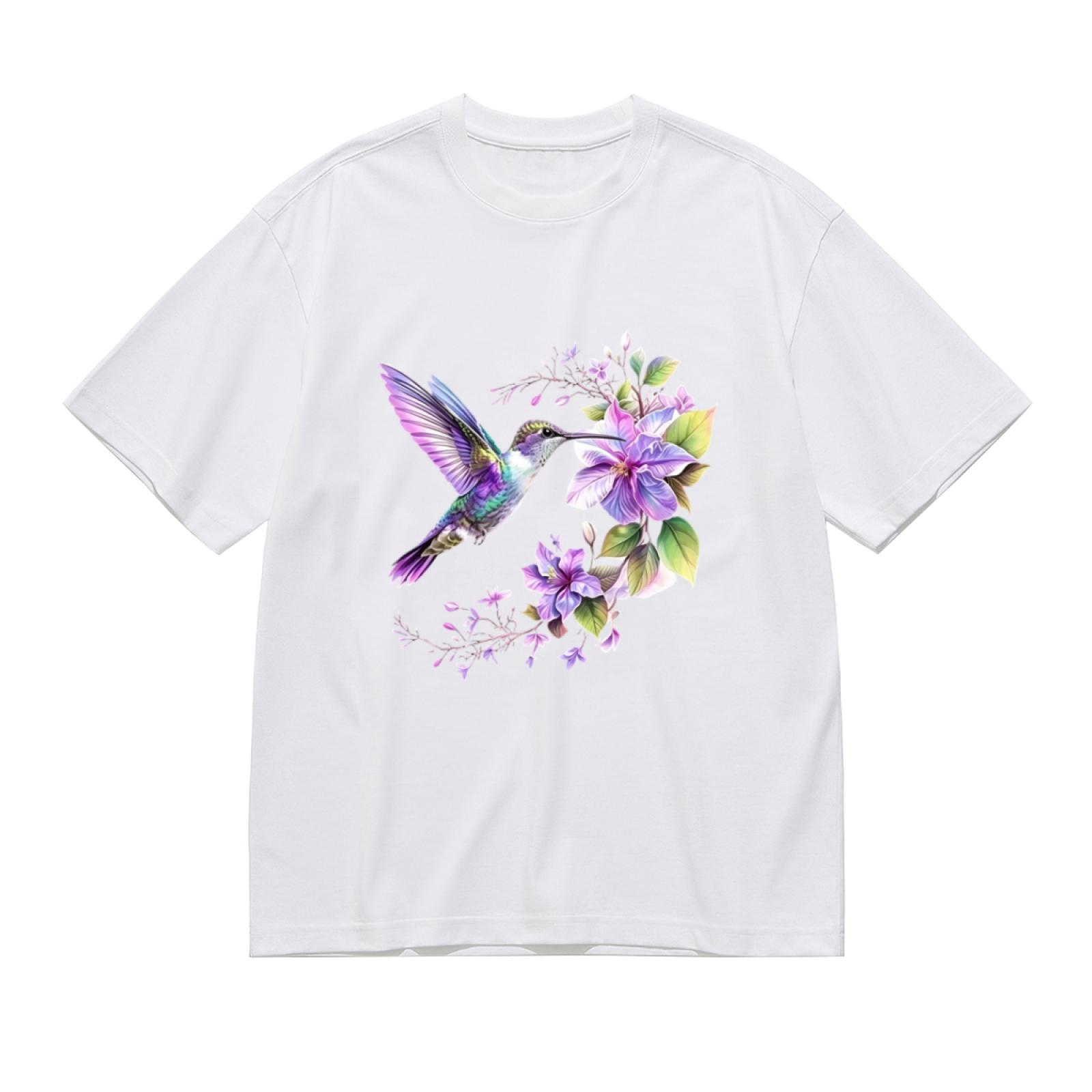 Watercolor Purple Hummingbird Wildflower Art Tee