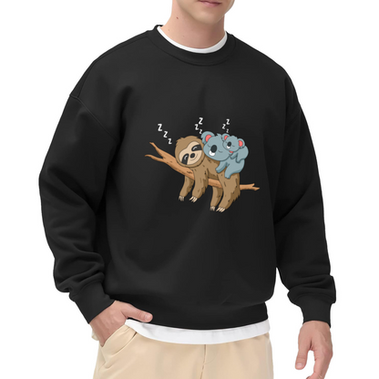 Sleeping Sloth And Koala Crewneck Sweatshirt | Cute Nap Time Animal Pullover, Cozy Zzz Graphic Top, Gift for Animal Lovers