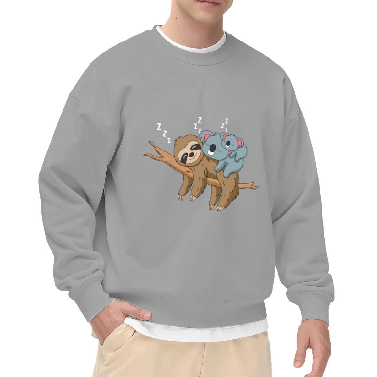 Sleeping Sloth And Koala Crewneck Sweatshirt | Cute Nap Time Animal Pullover, Cozy Zzz Graphic Top, Gift for Animal Lovers
