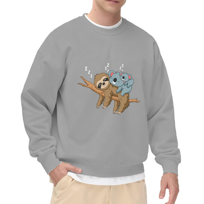 Sleeping Sloth And Koala Crewneck Sweatshirt | Cute Nap Time Animal Pullover, Cozy Zzz Graphic Top, Gift for Animal Lovers