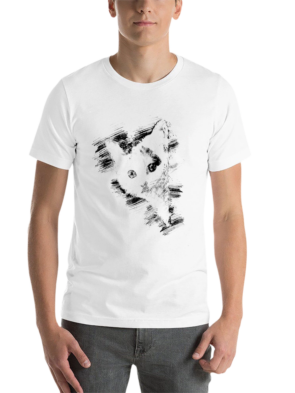 Mens Black Cat Sketch Graphic Tee