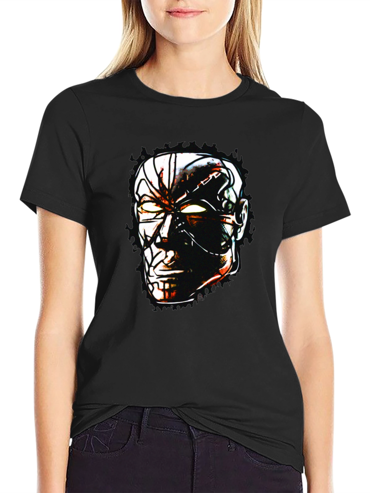 Sci-Fi Cyborg Graphic Print Black T-Shirt