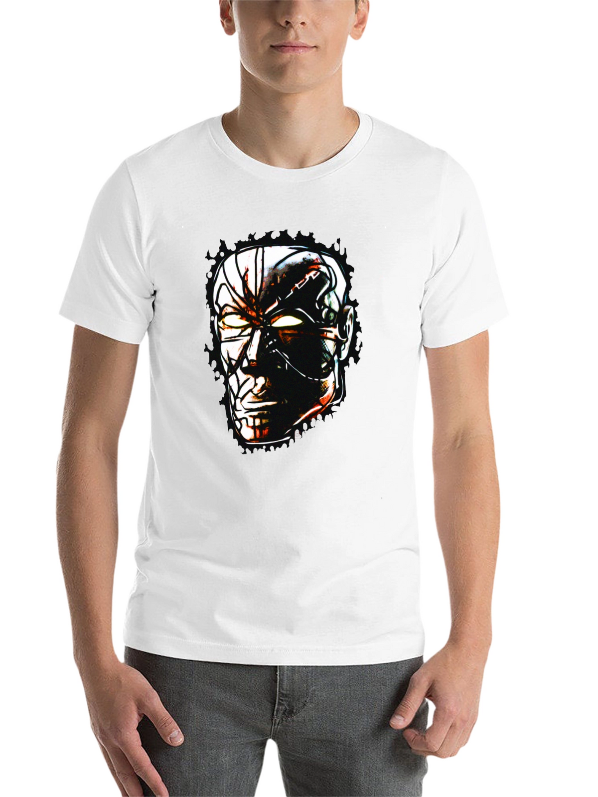 Sci-Fi Cyborg Graphic Print Black T-Shirt