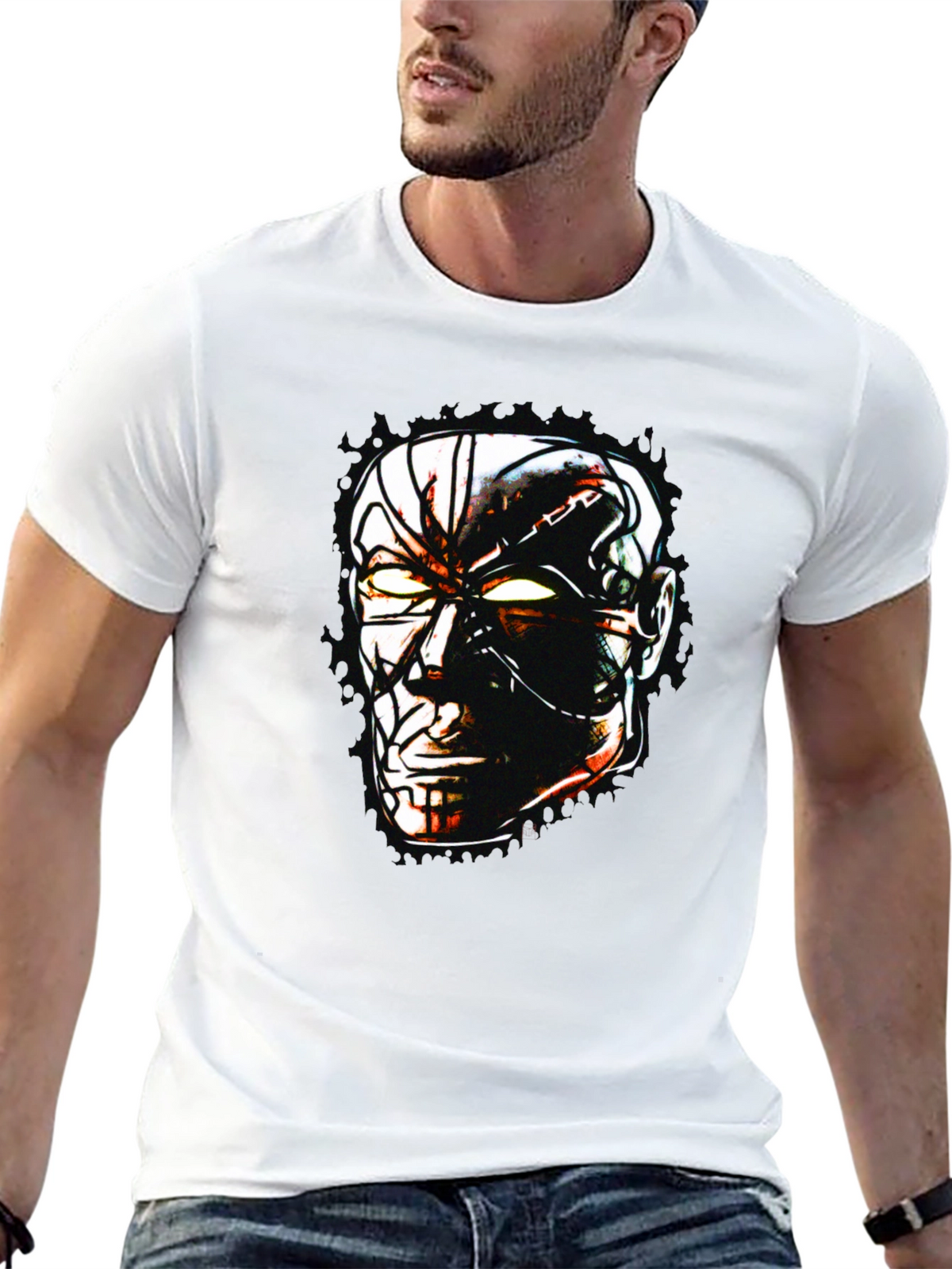 Sci-Fi Cyborg Graphic Print Black T-Shirt