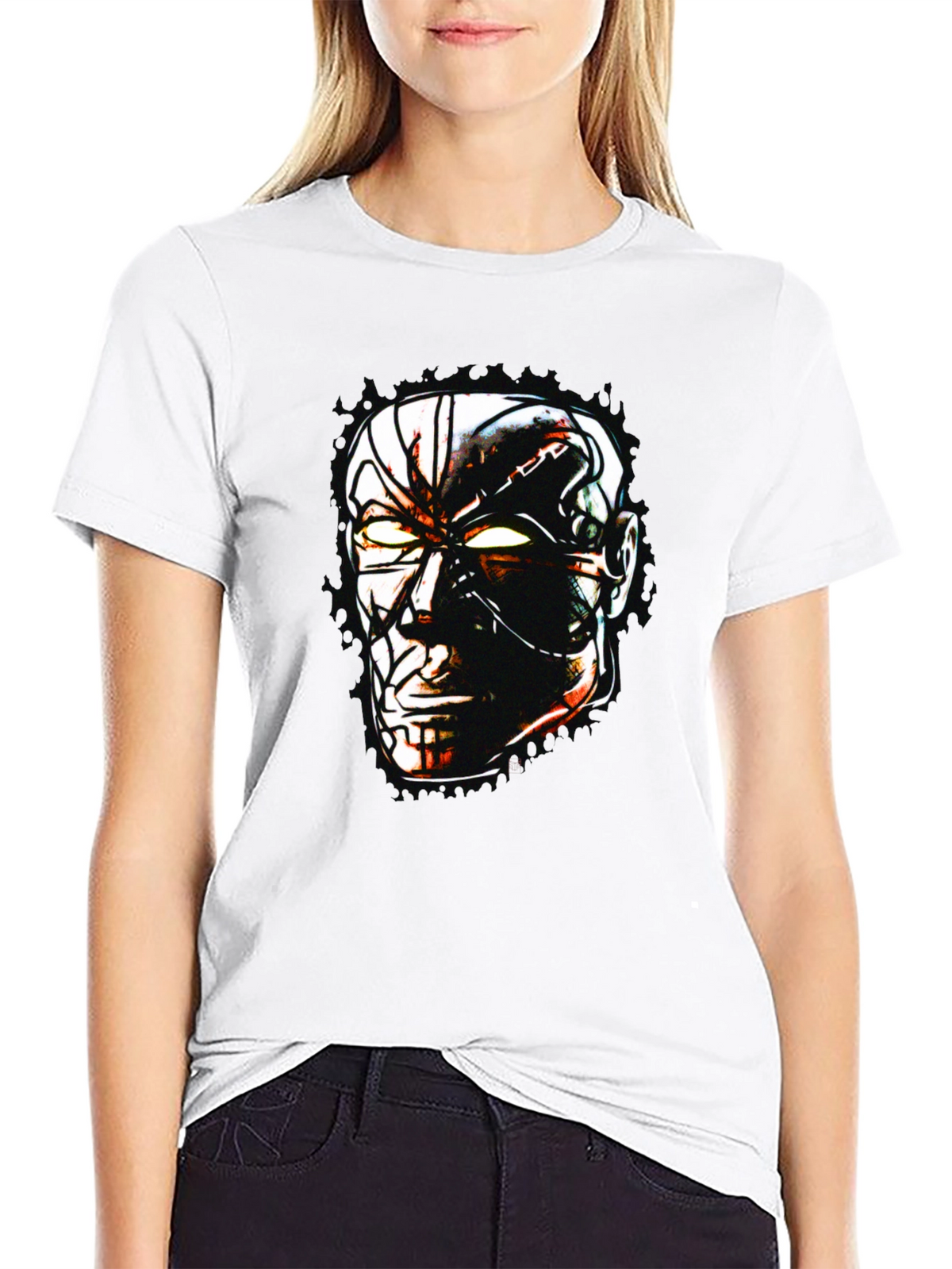 Sci-Fi Cyborg Graphic Print Black T-Shirt