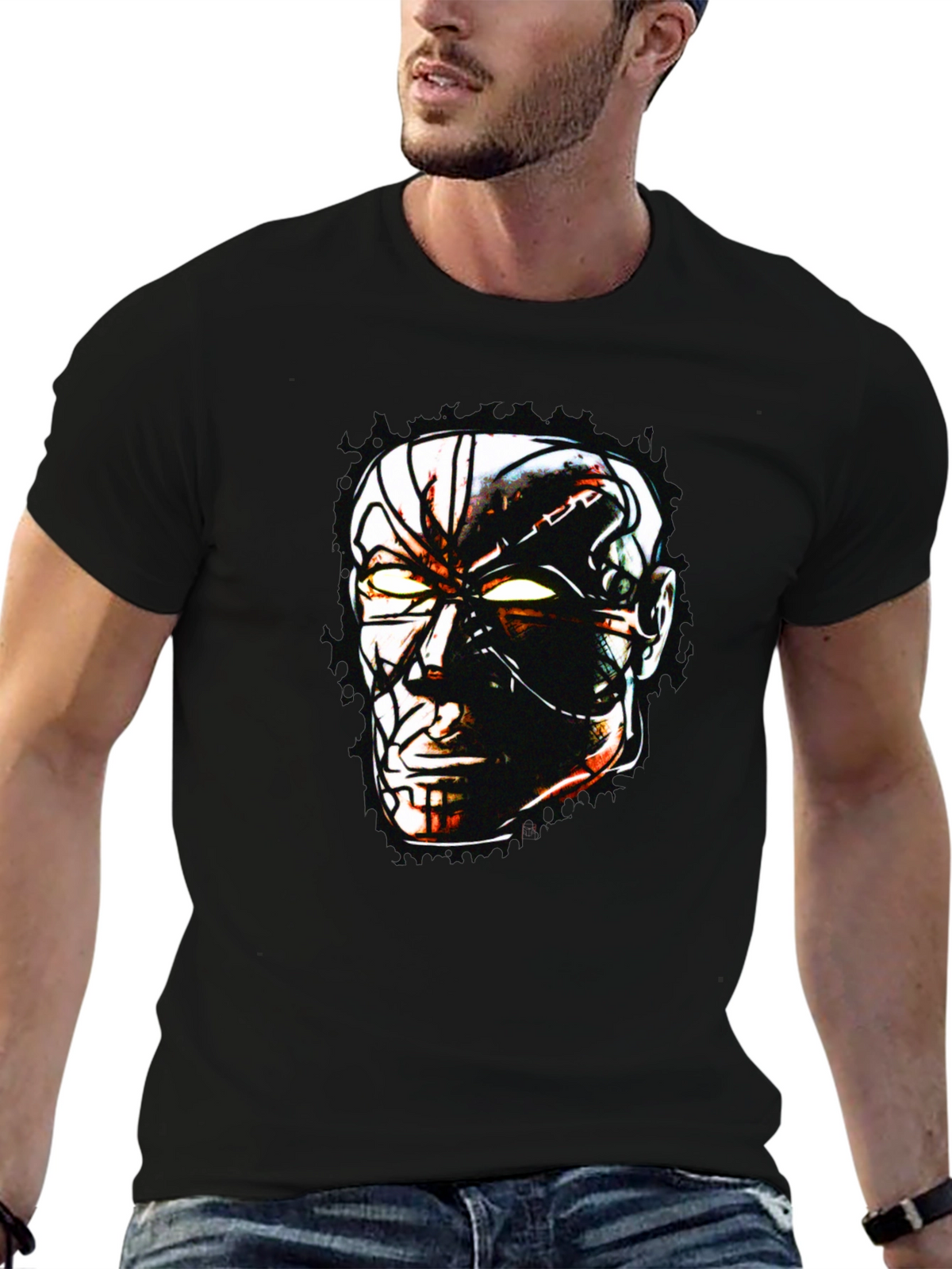 Sci-Fi Cyborg Graphic Print Black T-Shirt