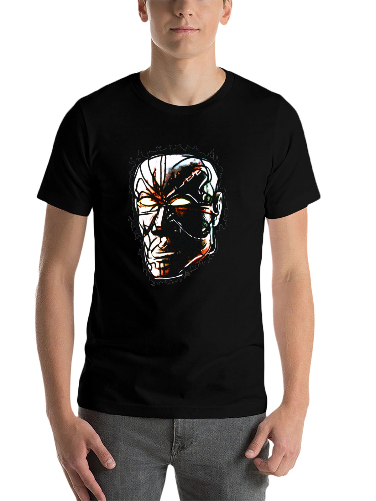 Sci-Fi Cyborg Graphic Print Black T-Shirt