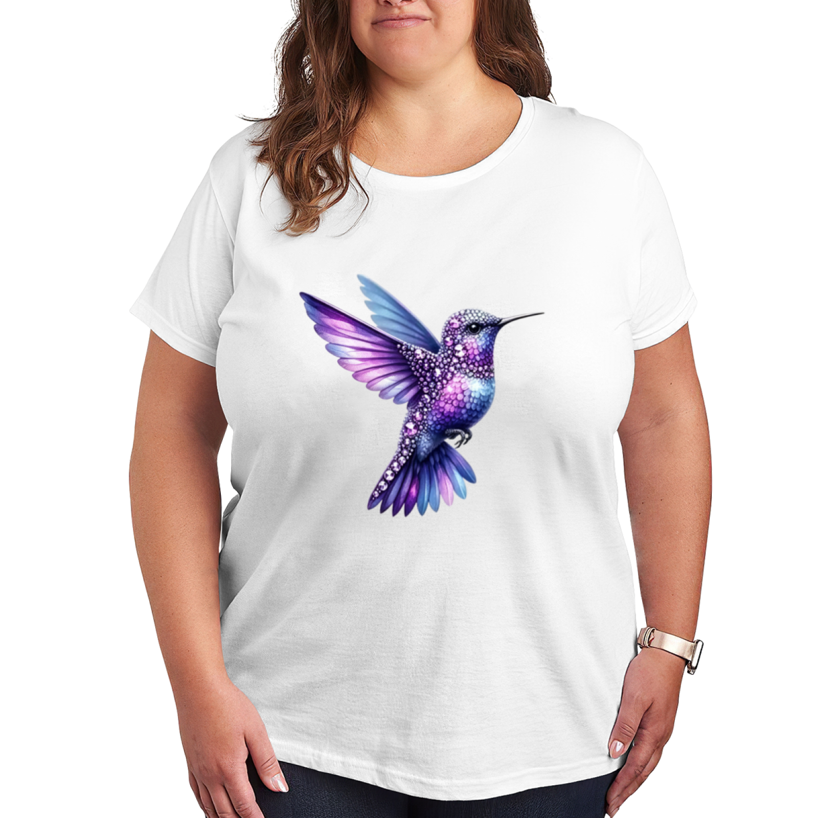 Sparkly Purple Rhinestone Hummingbird Shimmer Tee
